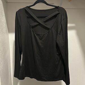 SOLY HUX Women's Criss Cross Front Long Sleeve Scoop Neck T Shirt Black 2XL